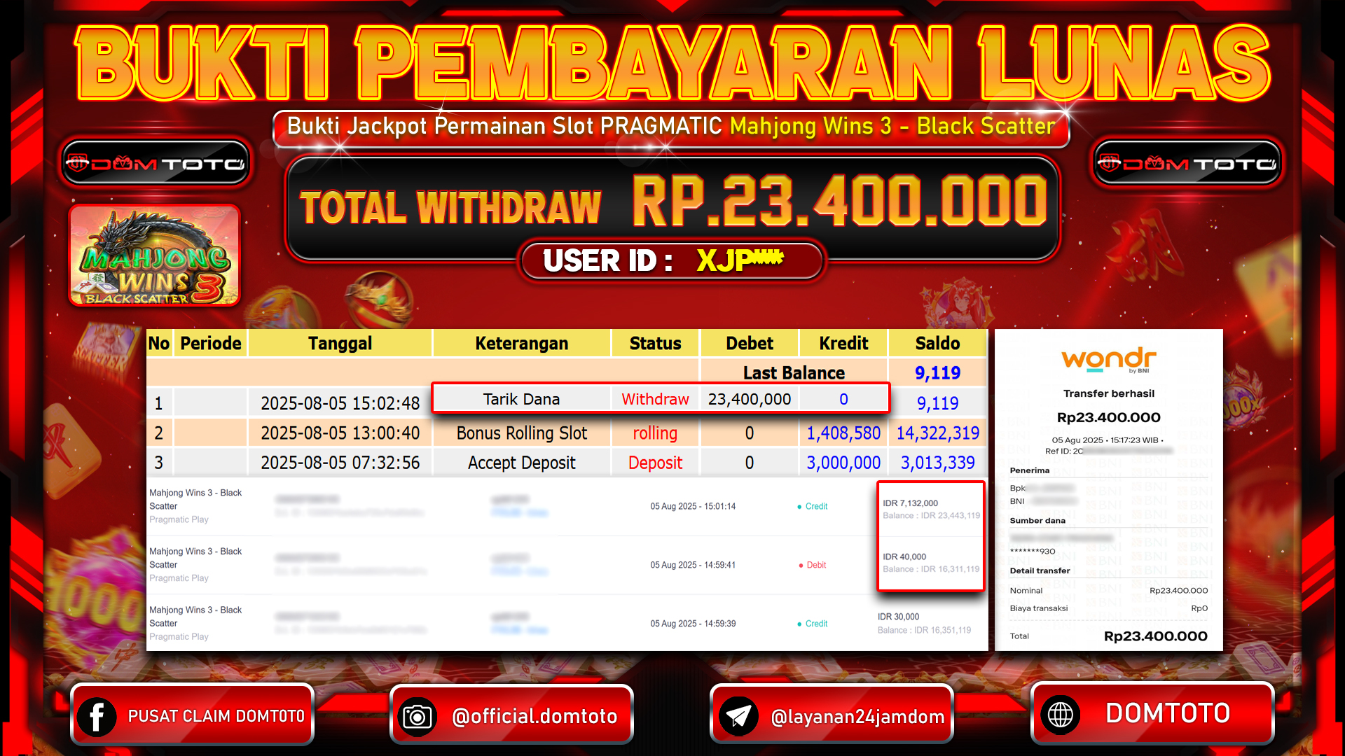 JACKPOT SLOT MAHJONG WINS 3 BLACK SCATTER 05 AGUSTUS  2025